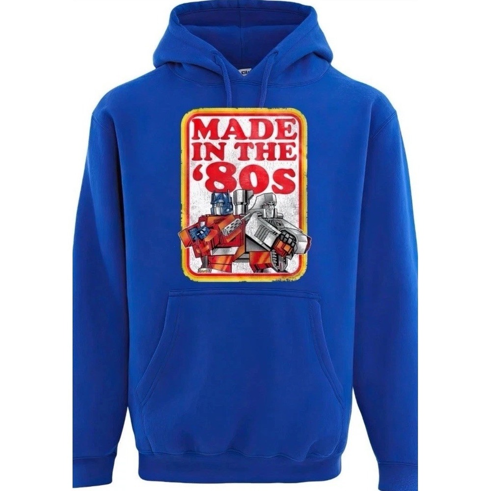 Transformers Made In The 80s Pullover Hoodie, Blue Sweatshirt Unisex Large
